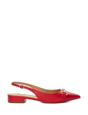 Dune London Womens Leather Buckle Flat Pointed Ballet Pumps - 8 - Red, Red,Black