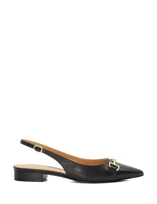 Dune London Women's Leather Buckle Flat Pointed Ballet Pumps - 6 - Black, Black,Red