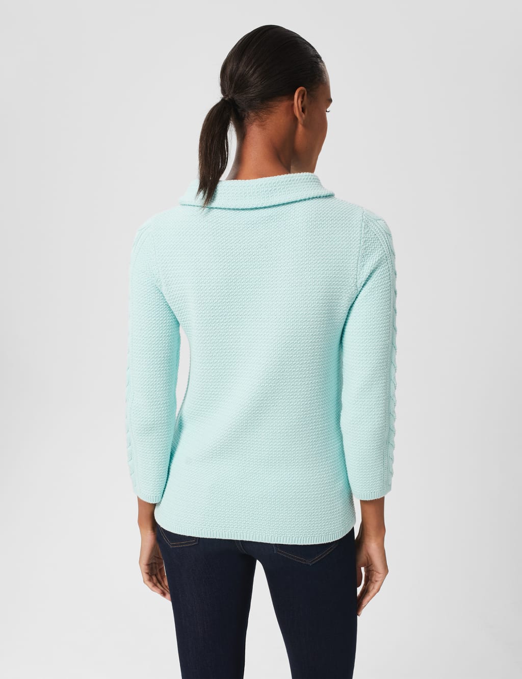 Pure Cotton Cable Knit Funnel Neck Jumper image 2