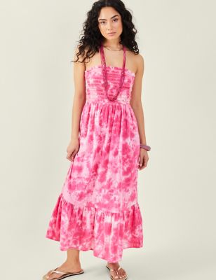 Accessorize Women's Pure Cotton Tie Dye Bandeau Maxi Dress - XS - Pink, Pink