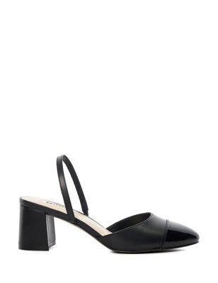 Dune London Women's Leather Block Heel Slingback Shoes - 5 - Black, Black,Cream