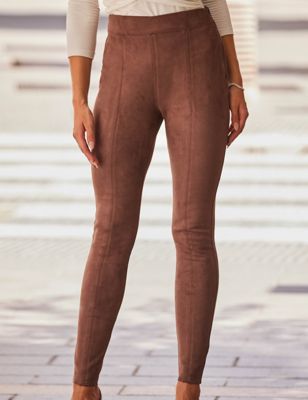 Sosandar Womens Leather Look High Waisted Leggings - 6SHT - Tan, Tan