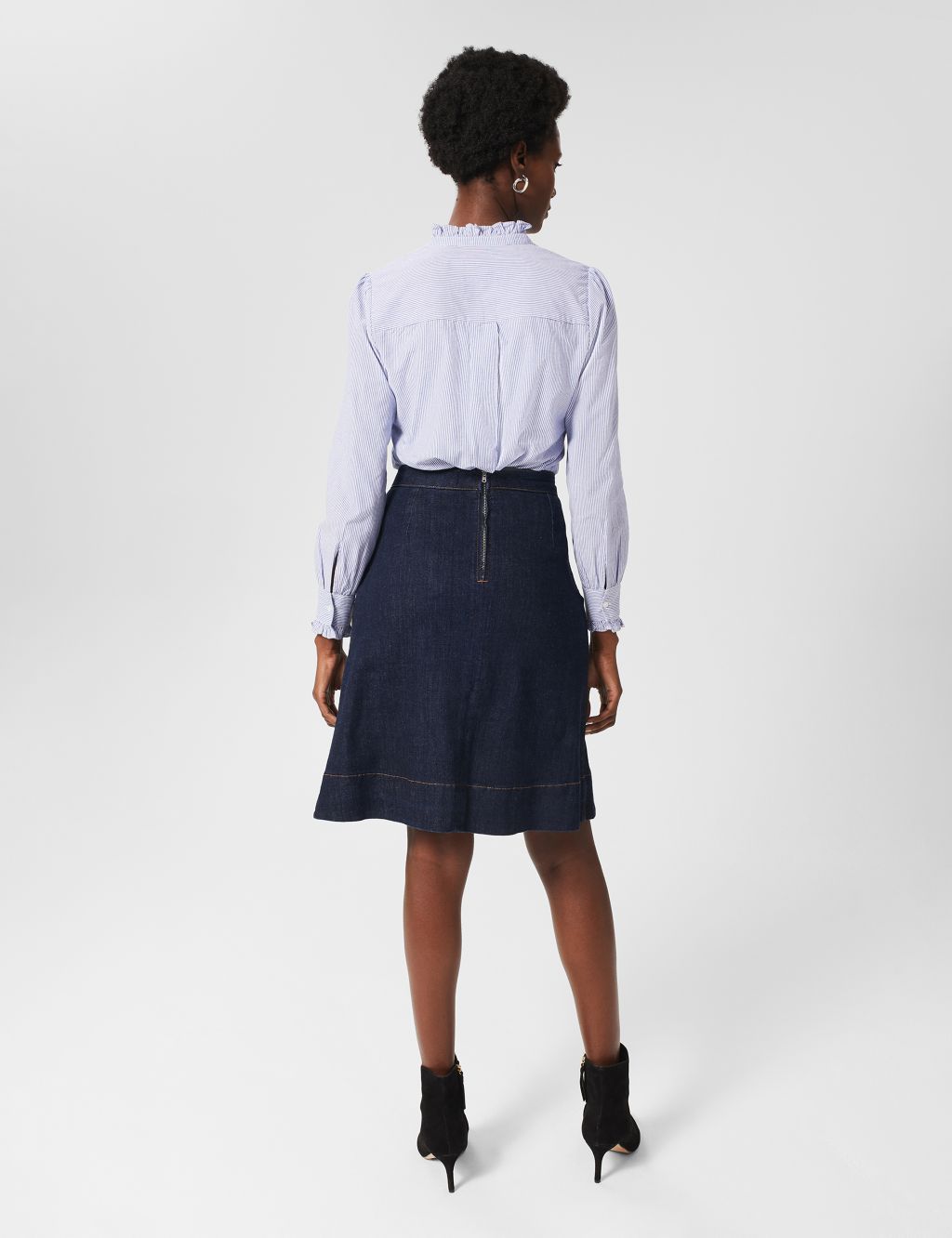 Denim Pleated Knee Length Skirt image 3
