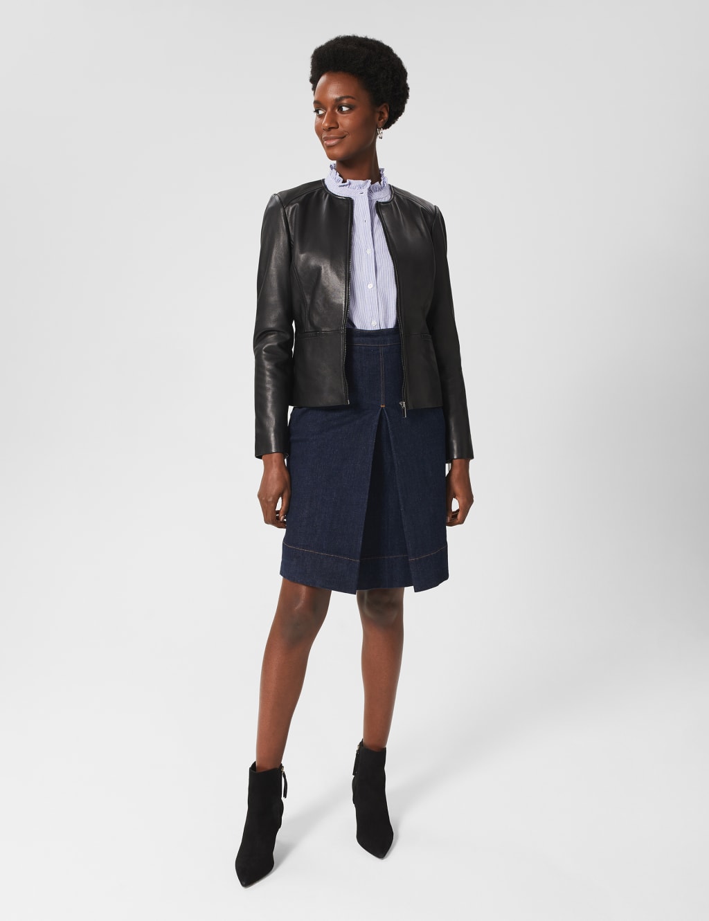 Denim Pleated Knee Length Skirt image 4