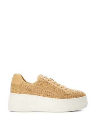 Dune London Womens Lace Up Textured Platform Trainers - 5 - Natural, Natural,Black