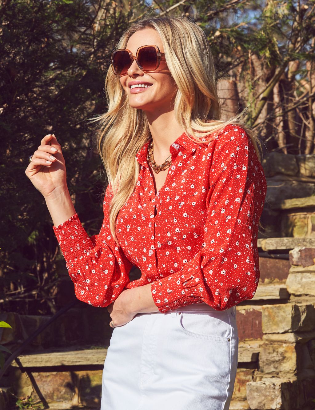 Floral Collared Blouson Sleeve Shirt image 3
