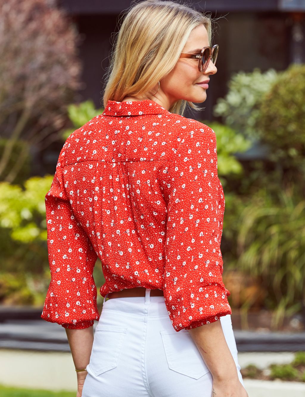 Floral Collared Blouson Sleeve Shirt image 4