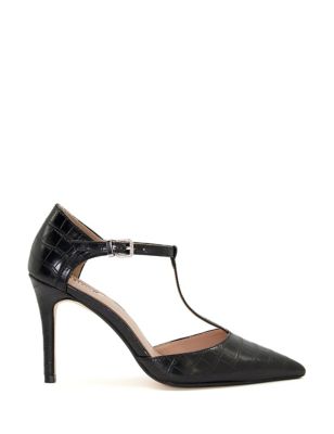 Dune London Womens Croc Ankle Strap Stiletto Heel Court Shoes - 6 - Black, Black