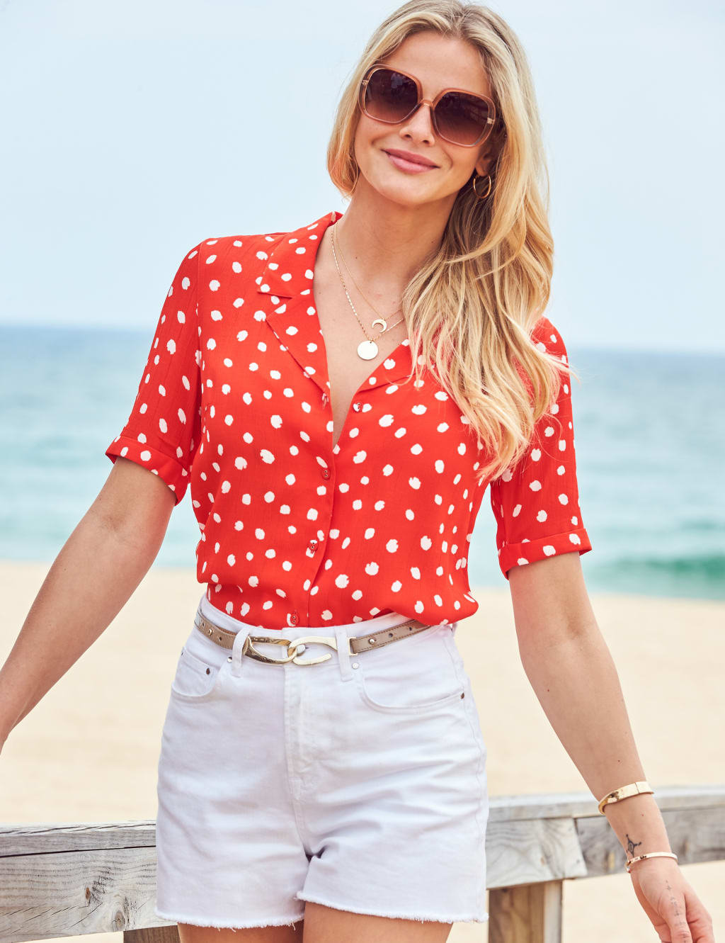 Polka Dot Collared Short Sleeve Shirt image 4