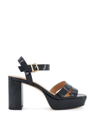 Dune London Womens Patent Buckle Ankle Strap Platform Sandals - 4 - Black, Black