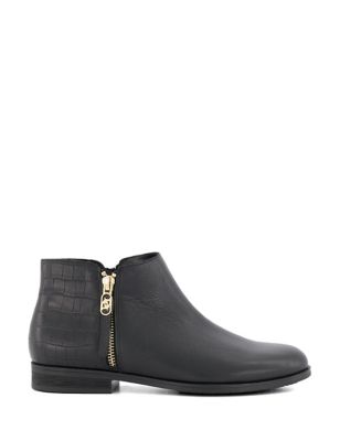 Dune London Womens Leather Croc Flat Ankle Boots - 5 - Black, Black