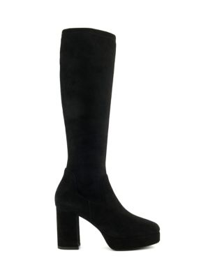 Dune London Womens Platform Block Heel Knee High Boots - 6 - Black, Black