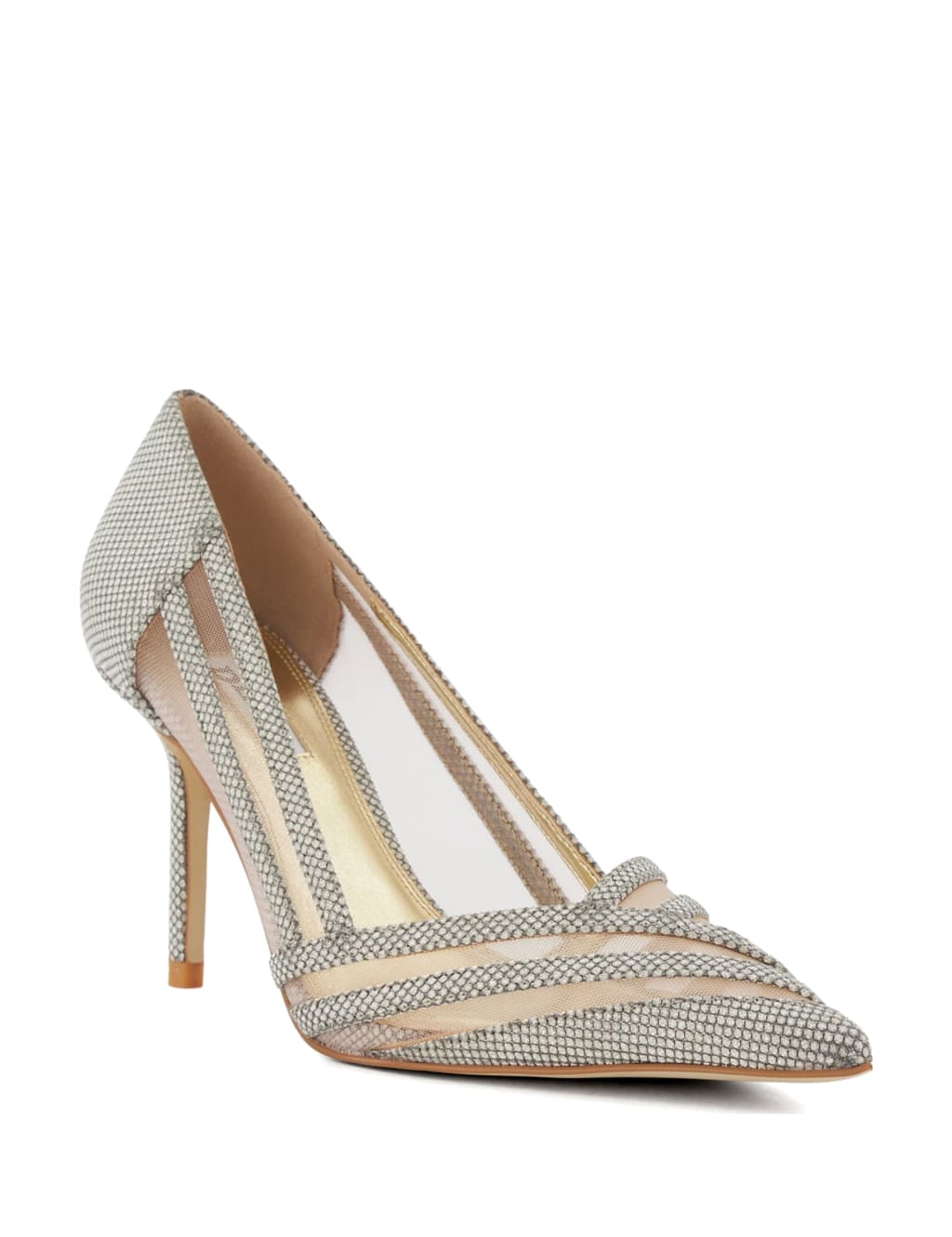 Suede Mesh Detail Stiletto Heel Court Shoes image 2