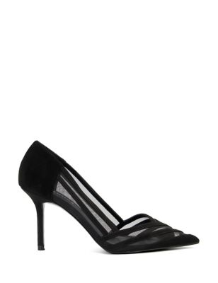 Dune London Womens Suede Mesh Detail Stiletto Heel Court Shoes - 8 - Black, Black