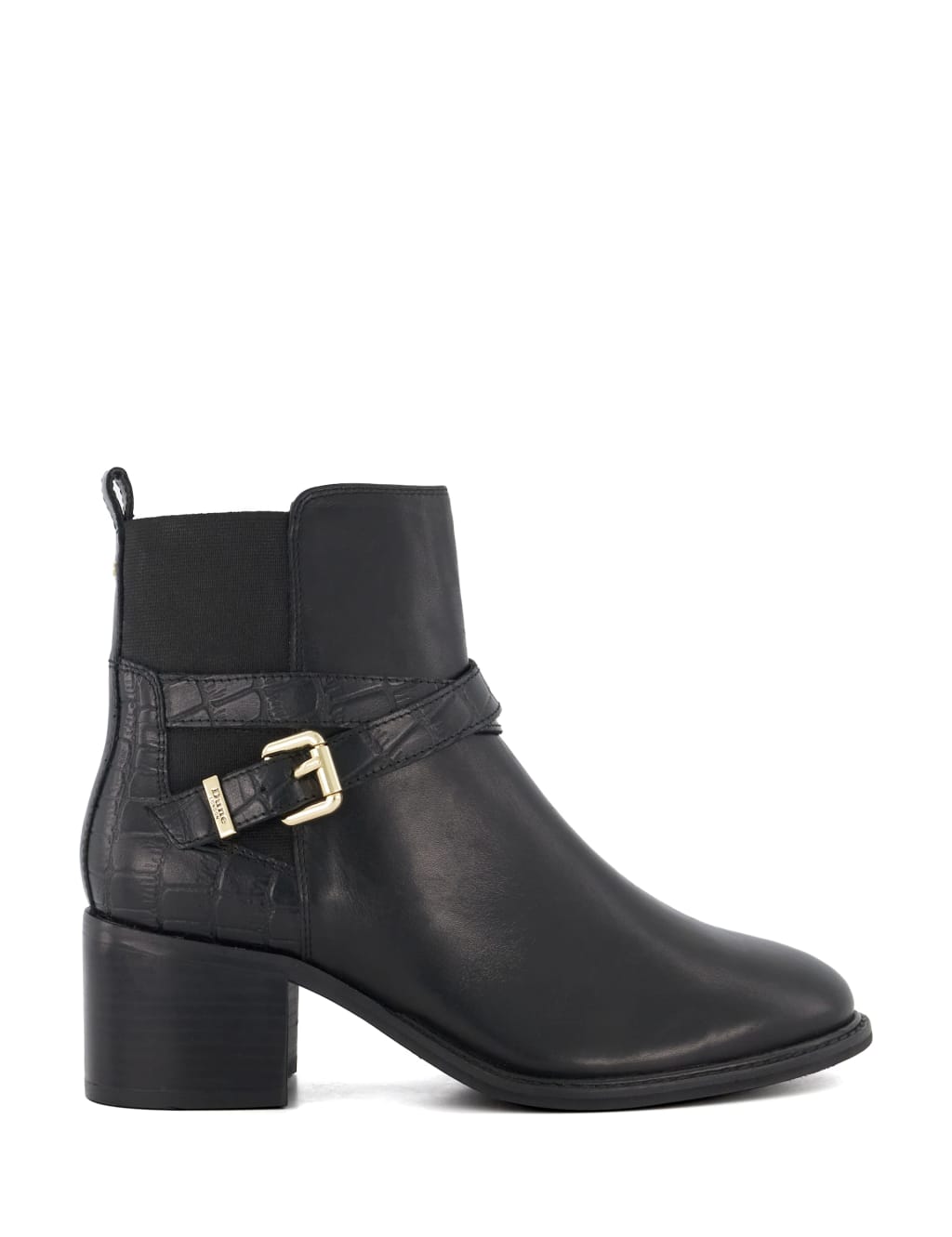 Leather Buckle Block Heel Ankle Boots