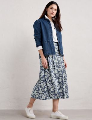 Seasalt Cornwall Womens Pure Cotton Floral Midaxi A-Line Skirt - 22 - Blue Mix, Blue Mix