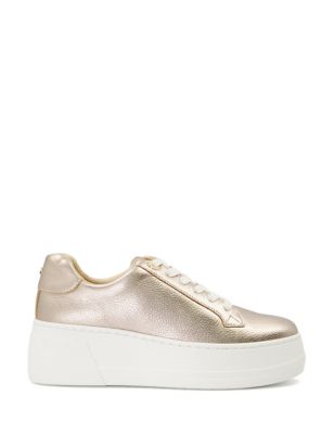 Dune London Womens Leather Lace Up Chunky Trainers - 4 - Gold, Gold,Black,Multi,Silver