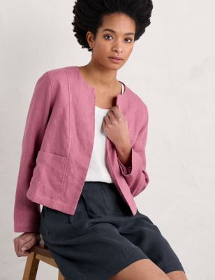 Seasalt Cornwall Womens Pure Linen Cropped Shacket - 12 - Pink, Pink