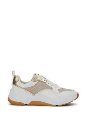 Dune London Womens Leather Lace Up Chunky Trainers - 3 - Gold, Gold