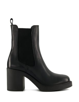 Dune London Womens Leather Block Heel Round Toe Ankle Boots - 8 - Black, Black
