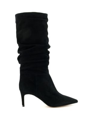 Dune London Women's Suede Stiletto Heel Pointed Knee High Boots - 8 - Black, Black