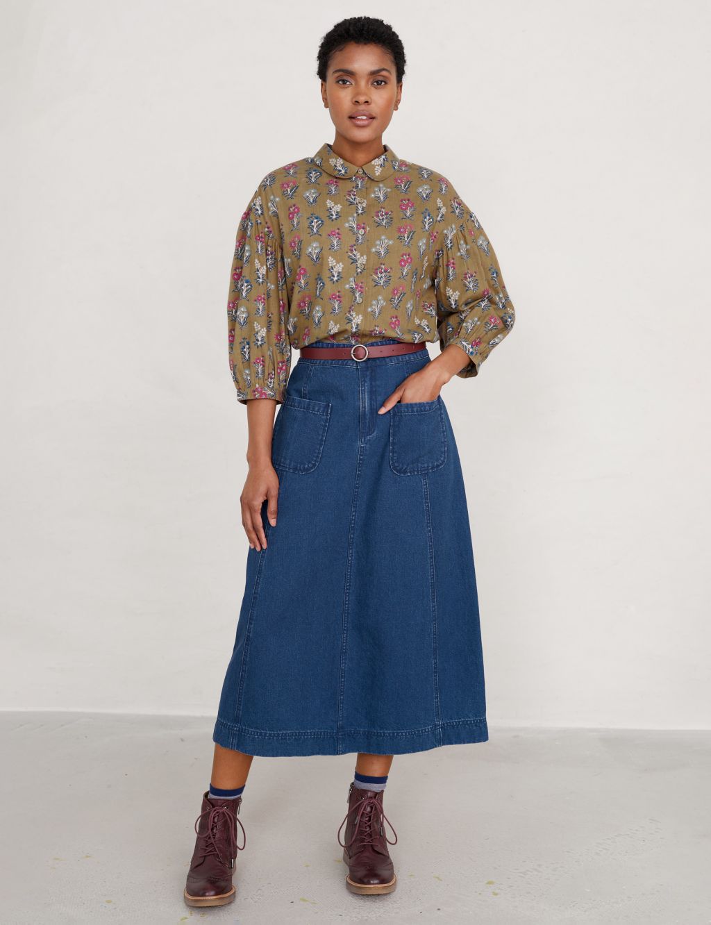 Denim Midi A-Line Skirt image 1