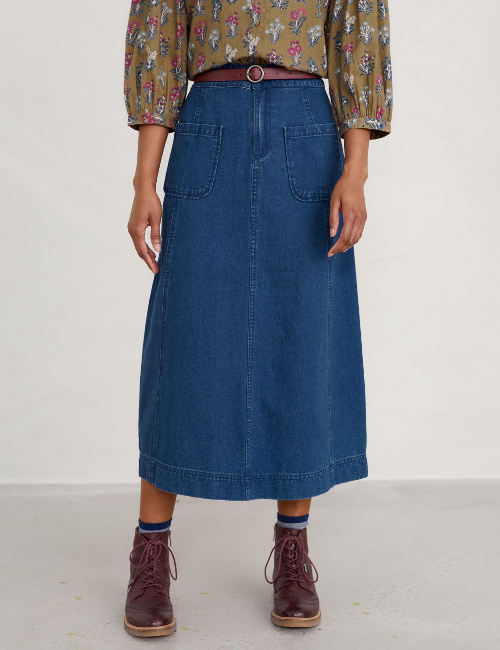 Denim Midi A-Line Skirt image 2