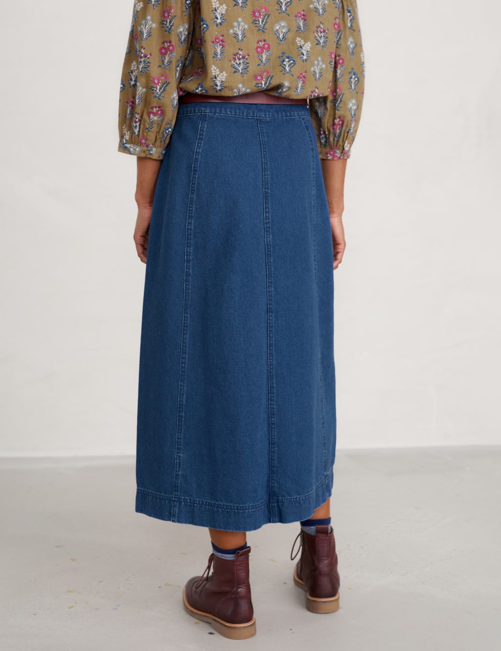 Denim Midi A-Line Skirt image 3