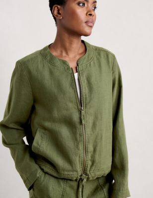 Seasalt Cornwall Womens Pure Linen Collarless Jacket - 12 - Green, Green