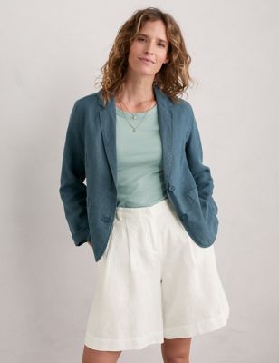 Seasalt Cornwall Womens Pure Linen Single Breasted Blazer - 18 - Blue, Blue,Purple