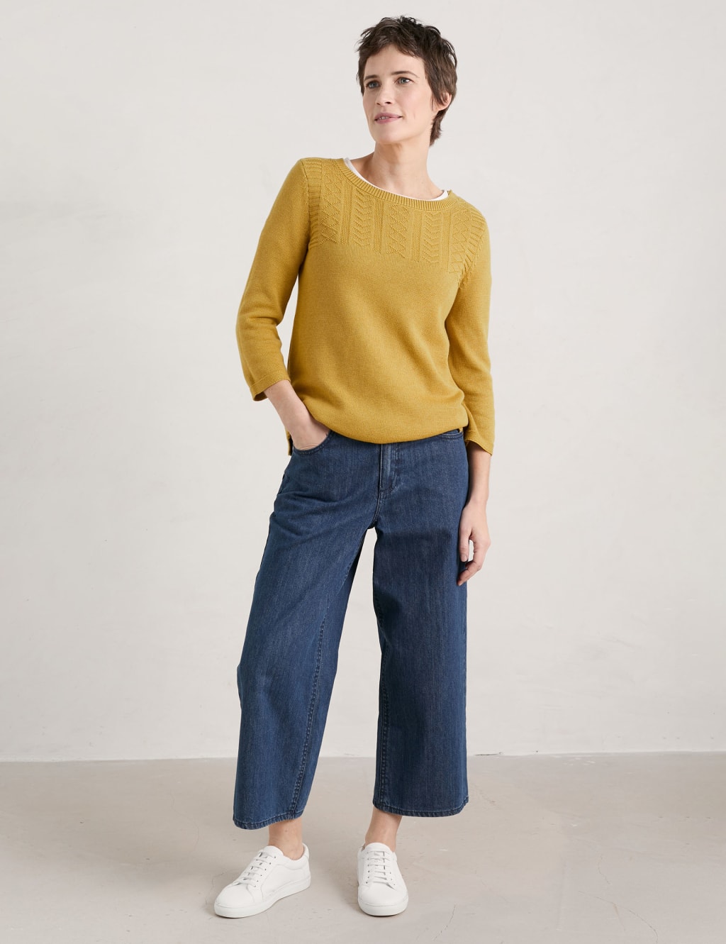 Pure Cotton Textured Round Neck Jumper image 1