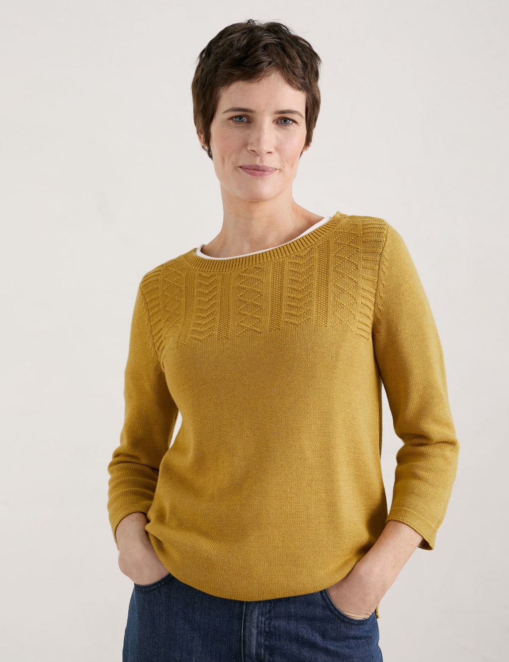 Pure Cotton Textured Round Neck Jumper image 2