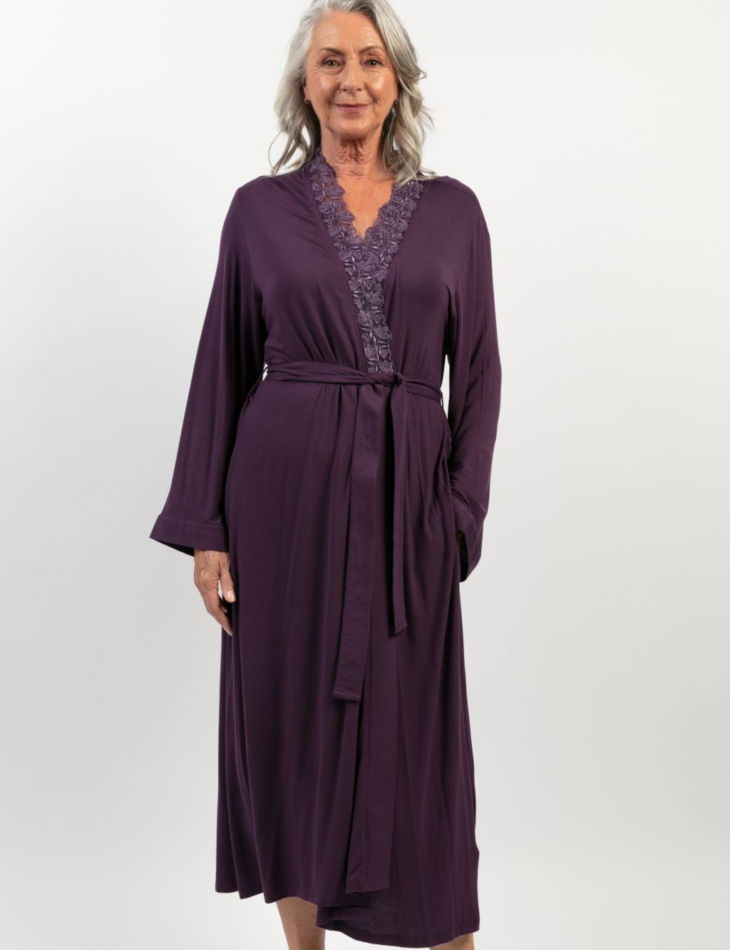 Modal Rich Lace Trim Long Dressing Gown image 1