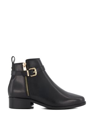 Dune London Womens Leather Buckle Ankle Boots - 4 - Black, Black,Tan