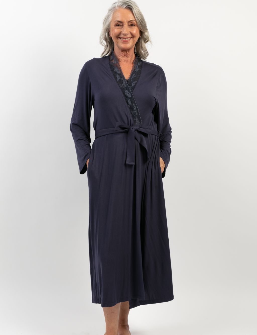 Modal Rich Lace Trim Long Dressing Gown image 1