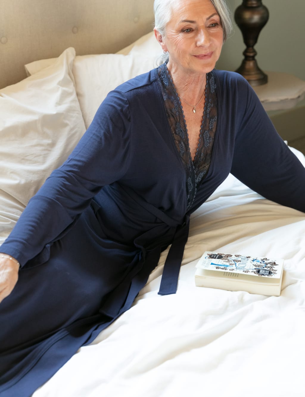 Modal Rich Lace Trim Long Dressing Gown image 2