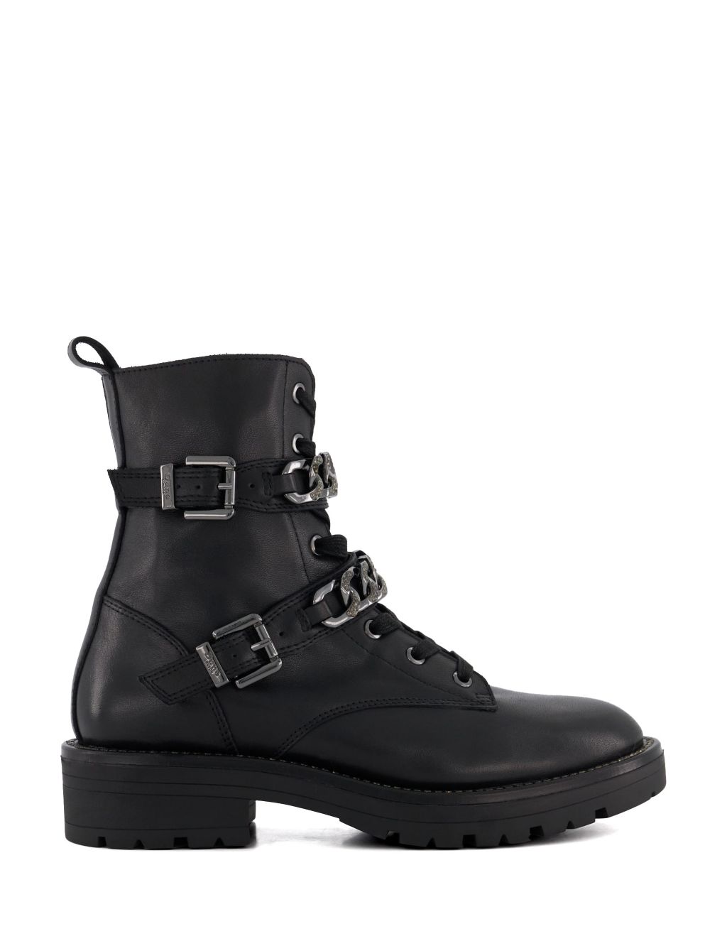 Leather Biker Lace Up Flat Ankle Boots image 1