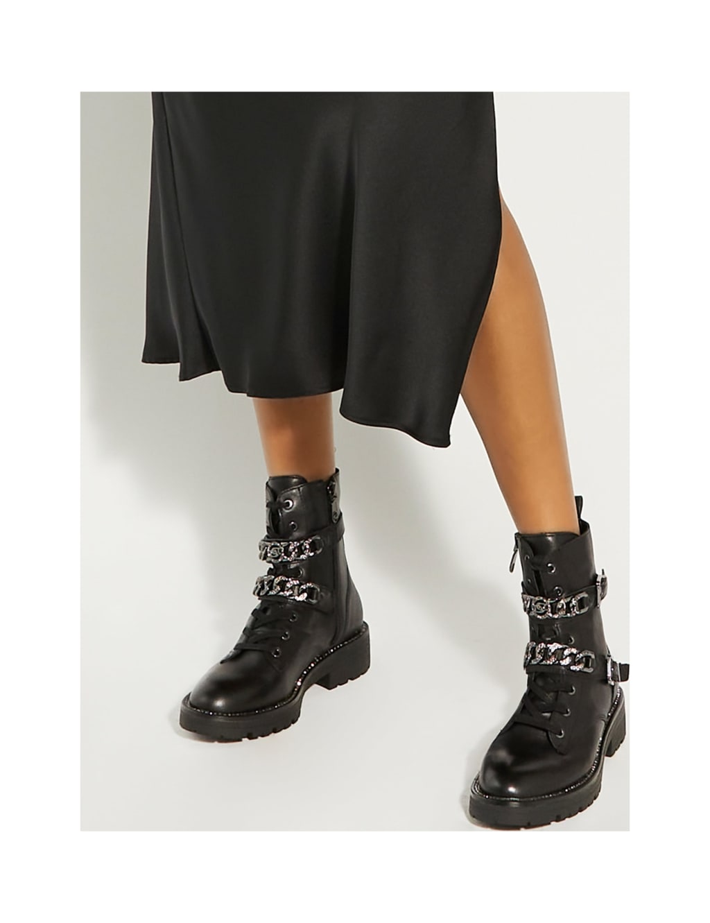 Leather Biker Lace Up Flat Ankle Boots image 3