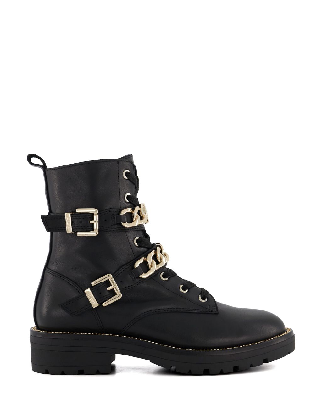 Leather Biker Lace Up Flat Ankle Boots