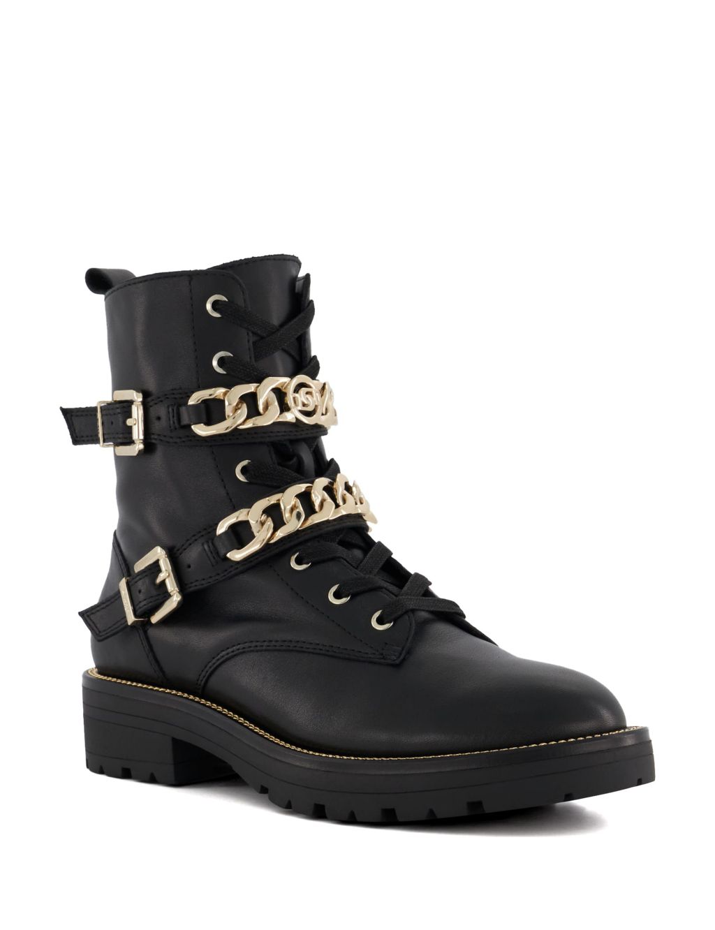 Leather Biker Lace Up Flat Ankle Boots image 2
