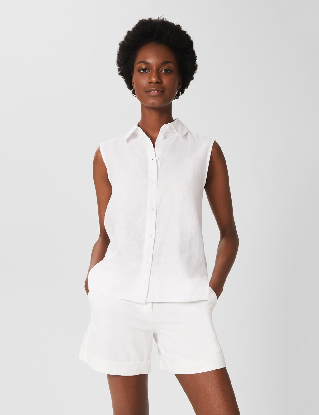 Pure Linen Collared Sleeveless Shirt image 1