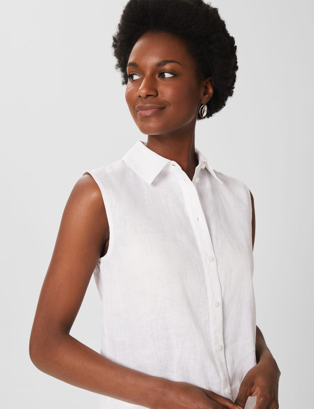 Pure Linen Collared Sleeveless Shirt image 3