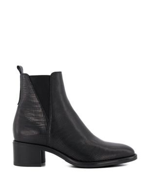 Dune London Womens Leather Block Heel Ankle Boots - 8 - Black, Black