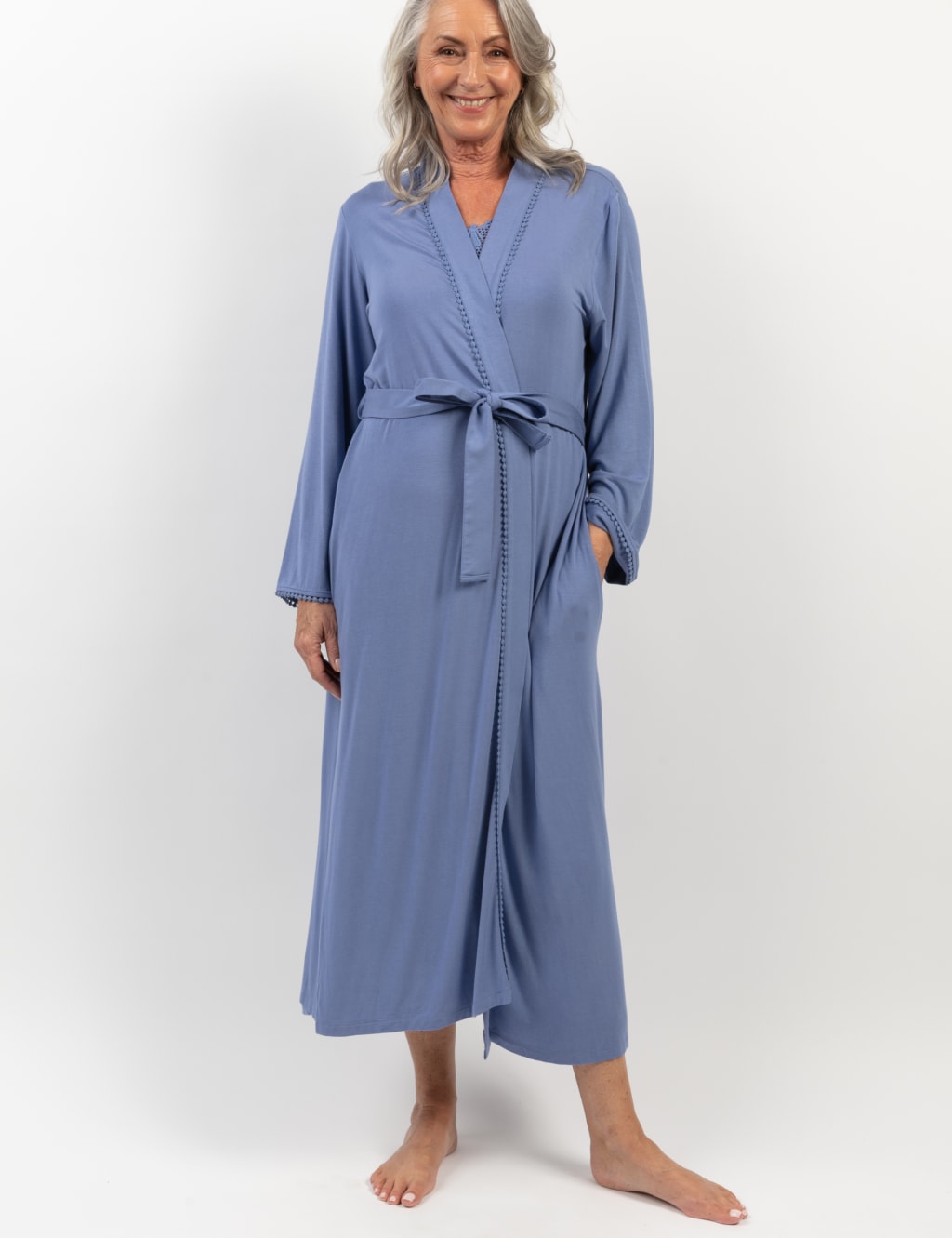 Jersey Bobble Trim Long Dressing Gown image 1