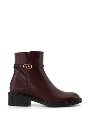 Dune London Womens Leather Buckle Ankle Boots - 7 - Burgundy, Burgundy