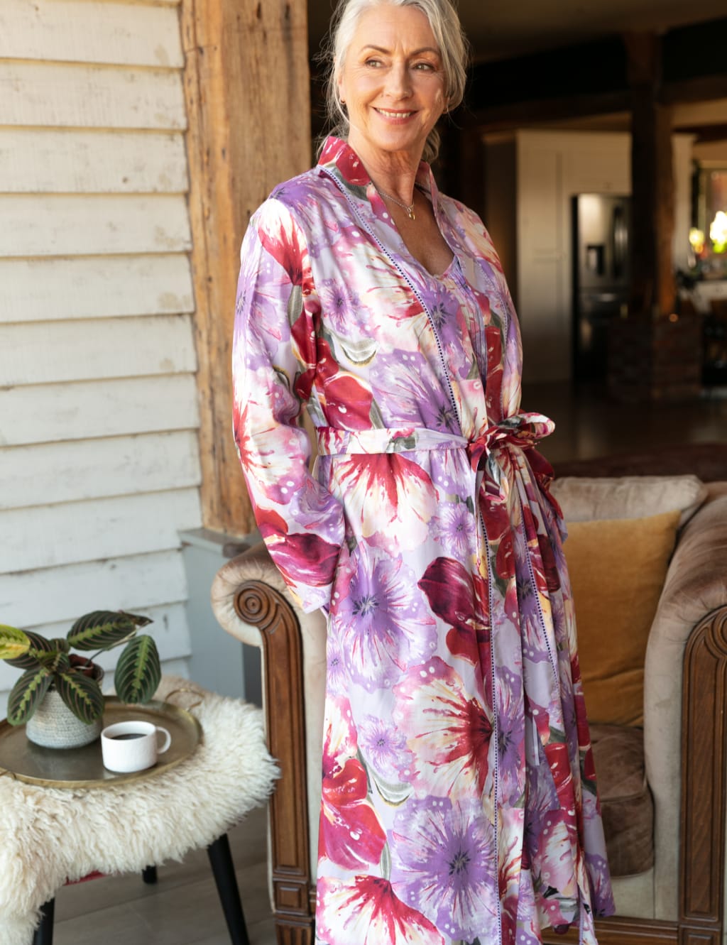 Cotton Modal Floral Long Dressing Gown image 2