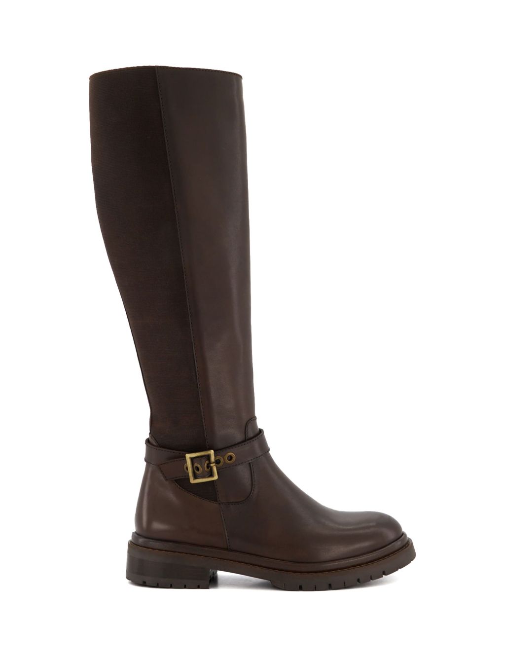 Leather Buckle Flat Knee High Boots