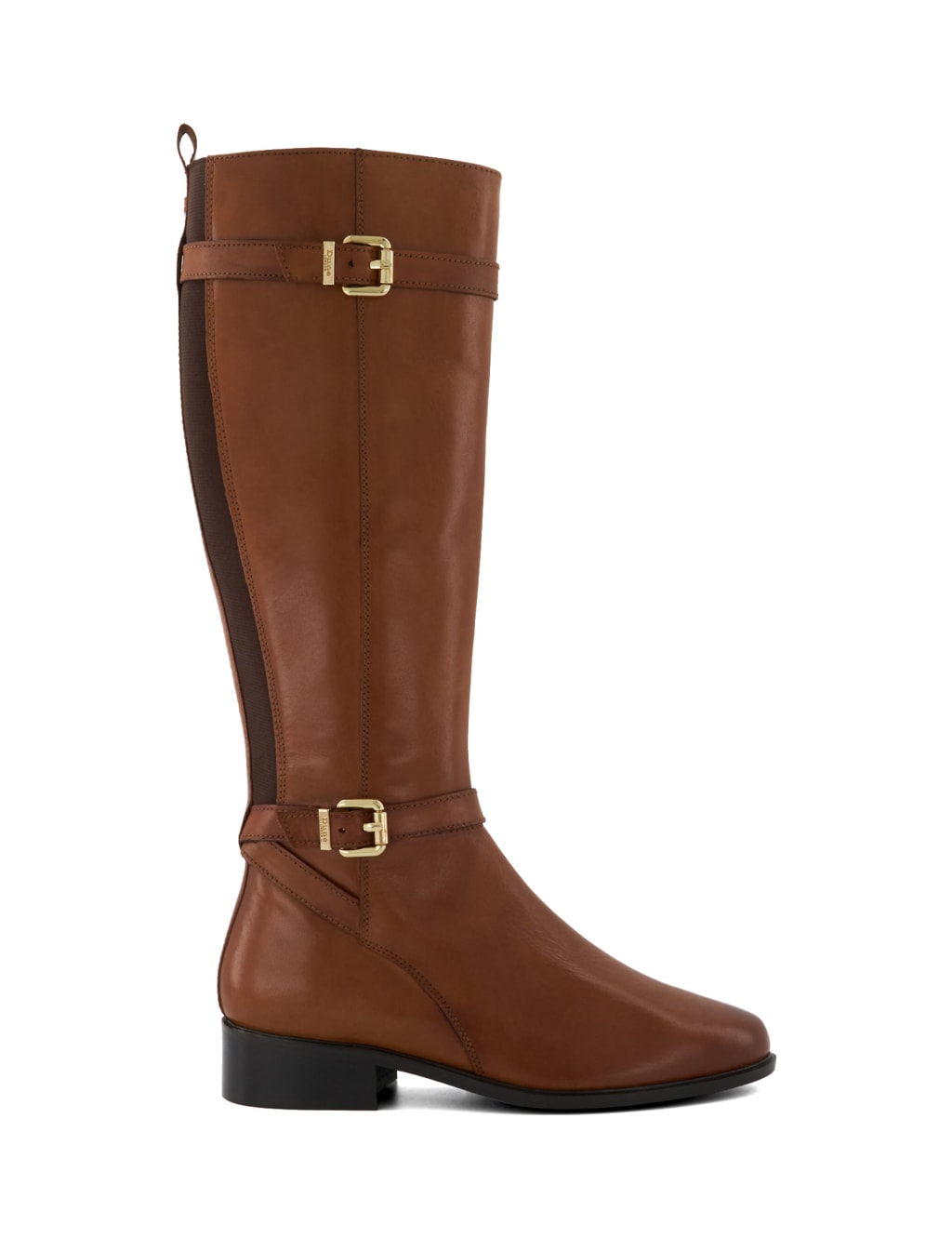 Leather Buckle Block Heel Knee High Boots