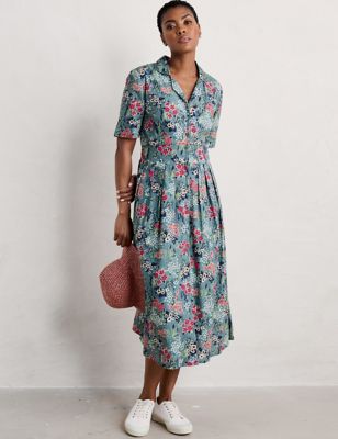 Seasalt Cornwall Womens Pure Cotton Floral Midi Shirt Dress - 8 - Blue Mix, Blue Mix