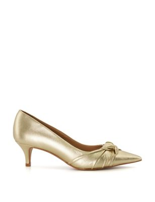 Dune London Womens Bow Kitten Heel Pointed Court Shoes - 3 - Gold, Gold,Black